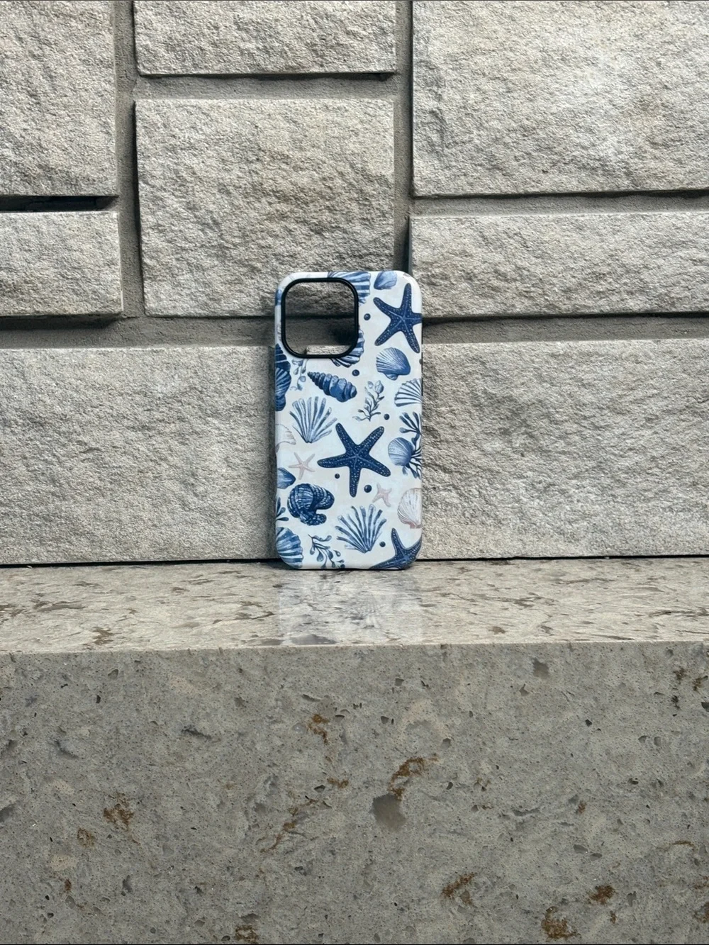 Sea Shell Pattern Blue and White Phone Case - Unbranded
